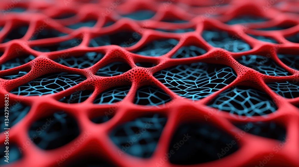 Poster close-up view of abstract red and blue network texture design