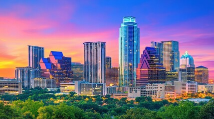 Fototapeta premium Vibrant Skyline with Diverse Architectural Styles