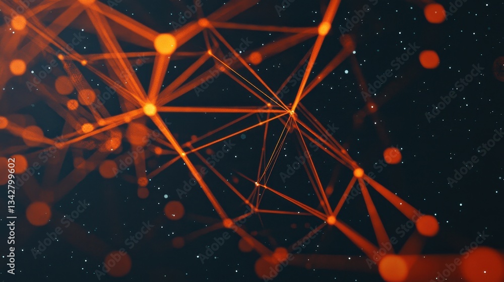 Poster Abstract Digital Connections with Glowing Orange Lines and Dots