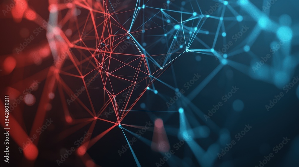 Aufkleber abstract network design with red and blue connections and depth
