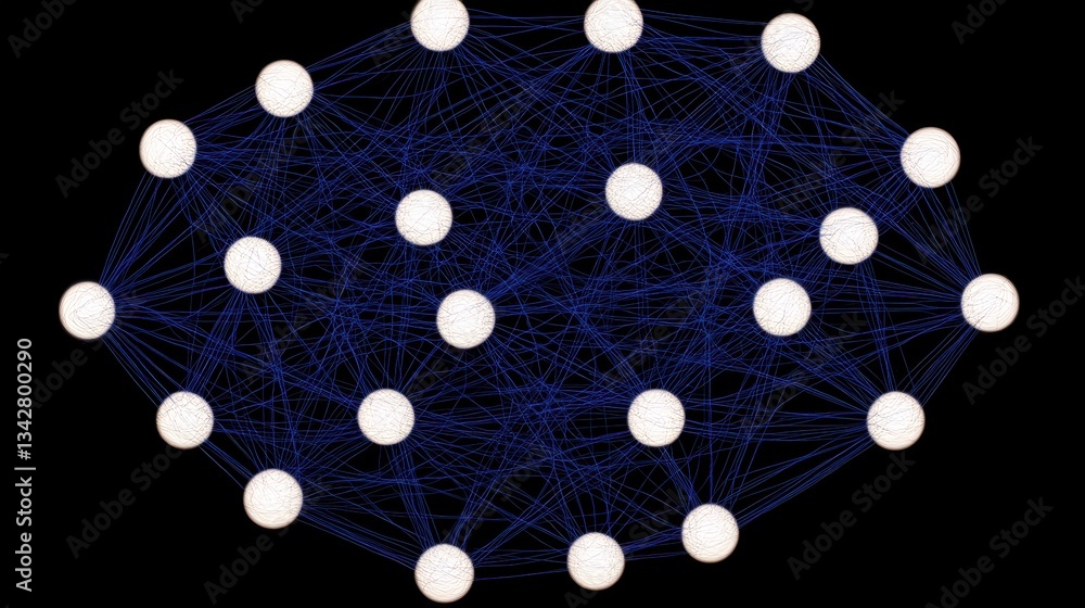 Poster abstract network visualization with nodes and connections on black