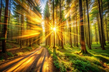 Sunburst Through Forest Trees