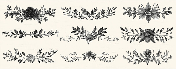  hand-drawn vector line art elements for borders and dividers