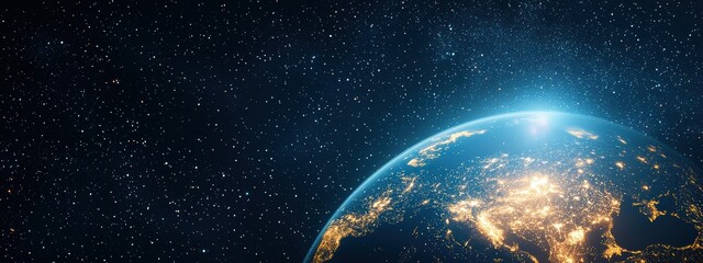 Fototapeta premium Stunning View of Earth from Space with Bright City Lights at Night