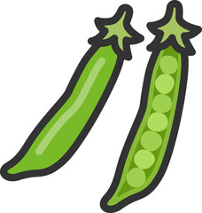 皮のついた、えんどう豆のアイコン（線画カラー）のイラスト