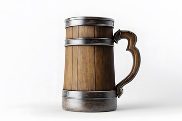 A 3D rendering of a classic wooden beer stein
