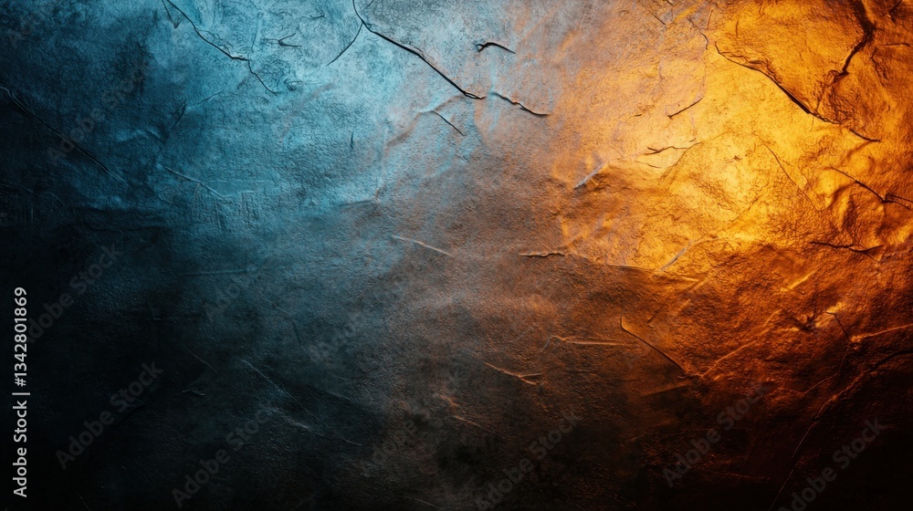 Poster Colorful backdrop features a mix of vibrant blue and warm orange tones creating an eye-catching contrast. The surface displays unique textures and depth in its design