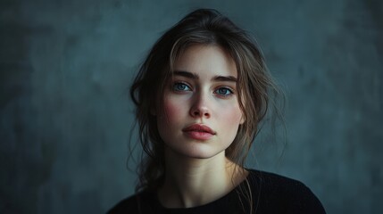 Fototapeta premium Captivating Portrait of a Young Woman with Natural Beauty and Expressive Eyes