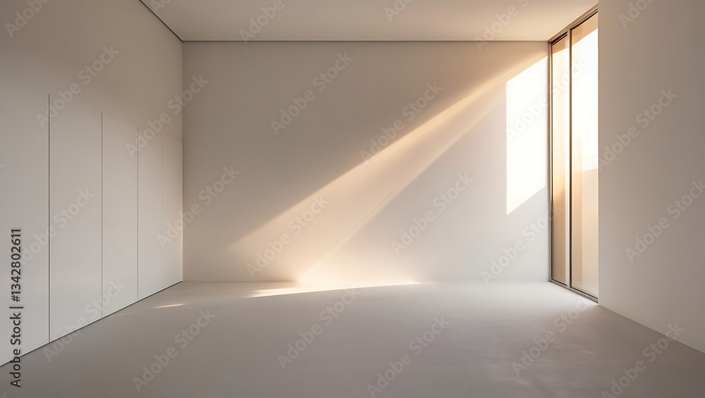 Aufkleber empty abstract of minimal architecture space with the sun light cast shadow on the wall