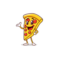 Flat Vector Art of a Happy Pizza Slice Character