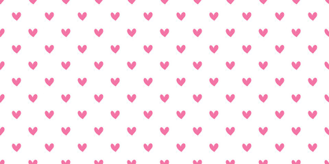 All over seamless vector repeat pattern with ditsy pink hand drawn doodle hearts tossed on white background. Simple cute Valentines day background