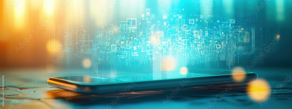 Poster digital smartphone interface with abstract data visualization concept