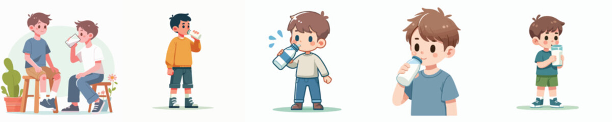 vector of a boy drinking milk