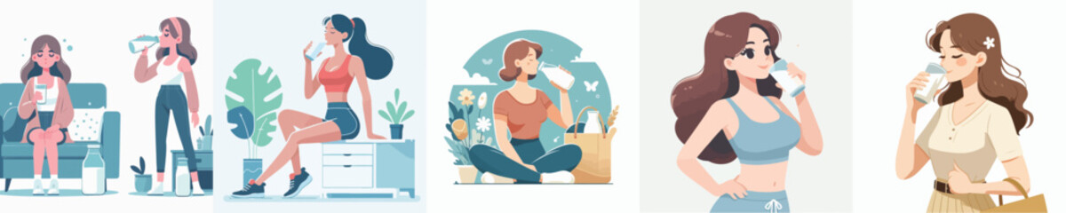 Fototapeta premium vector of a woman drinking milk