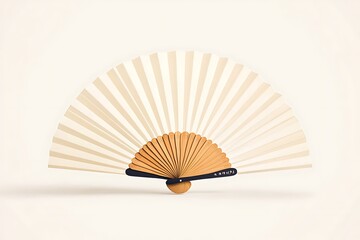 Elegant Striped Hand Fan on Beige Background.