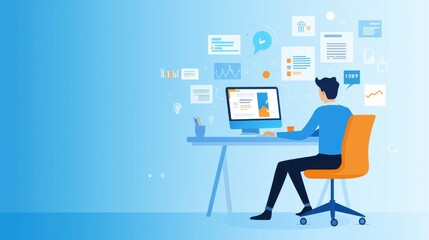 Modern Workspace with a Person Using Computer for Business Analysis