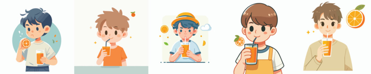 boy drinking orange juice vector