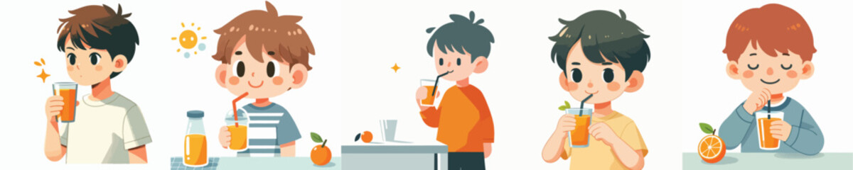 boy drinking orange juice vector