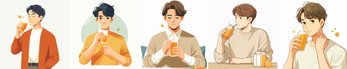young man drinking orange juice vector