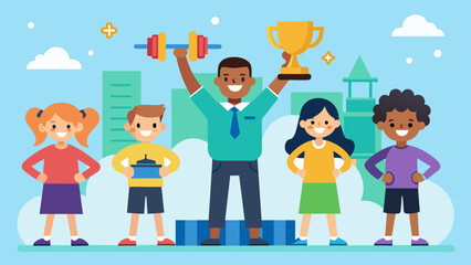 The fitness challenge culminates in a schoolwide assembly where top performers are recognized and prizes are awarded for participation and effort.. Vector illustration