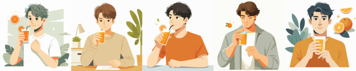 young man drinking orange juice vector