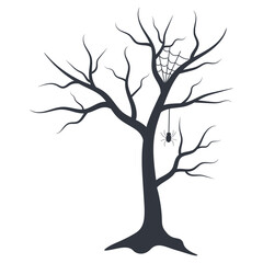 Creepy Halloween Tree Illustration. Vector Black Silhouette.