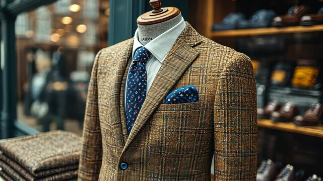 Elegant Tweed Suit on Mannequin in London Shop