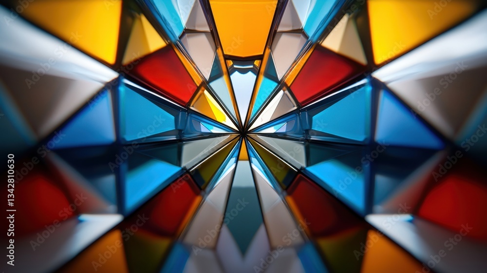 Poster a vivid arrangement of colored glass pieces forms an intricate pattern, reflecting light and enhanci