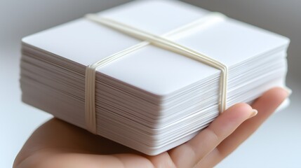 Stack of White Business Cards Held in Hand