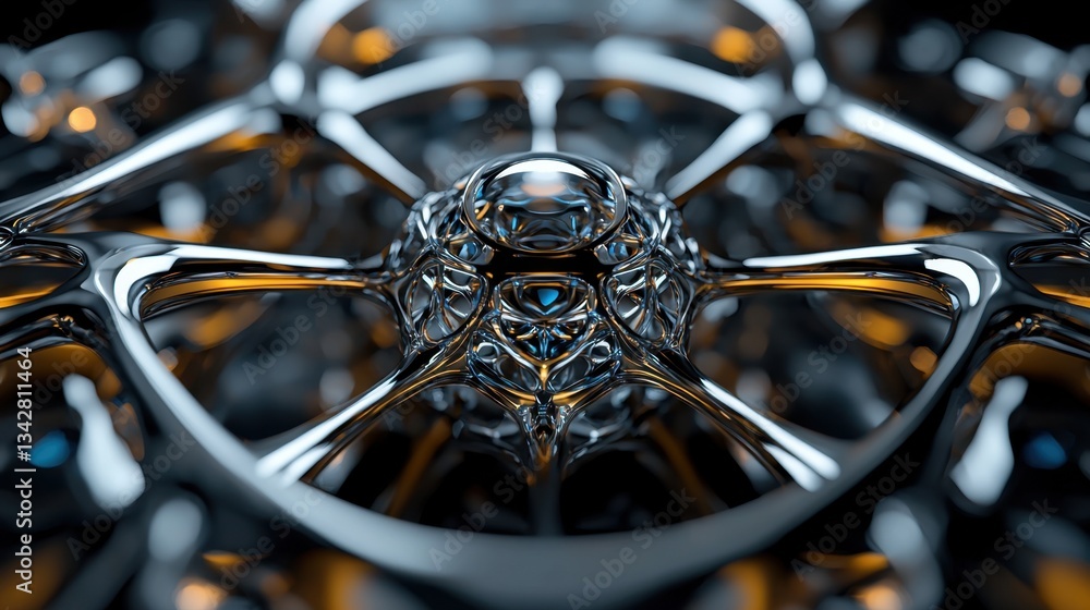 Poster this composition presents a close-up look at an intricate metallic structure