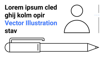 Pen icon next to user profile symbol and placeholder text in a clean layout. Ideal for branding, identity, stationery, education, design, professional documents, technical drafts, simple landing page