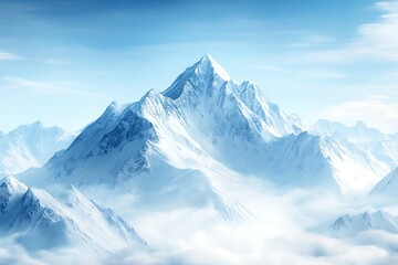 Obraz premium Snowy mountain peak scenery with clouds in valley for background or landscape use