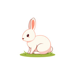 Cute Cartoon Bunny Sitting on Grass – Vector Illustration