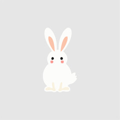 Cute Cartoon Bunny Sitting on Grass – Vector Illustration