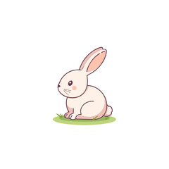 Cute Cartoon Bunny Sitting on Grass – Vector Illustration