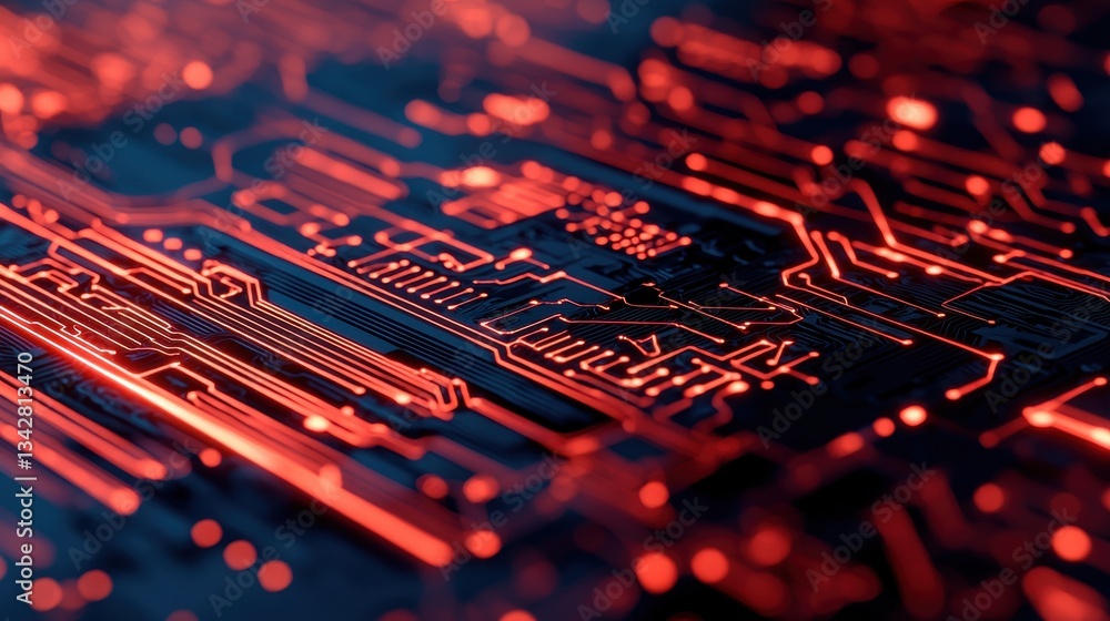 Poster abstract circuit board texture in red and black colors