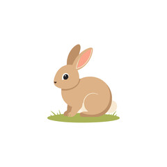 Cute Cartoon Bunny Sitting on Grass &ndash; Vector Illustration