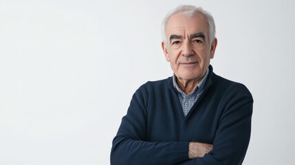 Obraz premium Confident Senior Man with Crossed Arms Against a Light Background