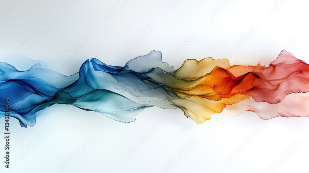 Poster flowing waves of color blend seamlessly in blue, yellow, and red, creating a captivating visual expe