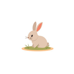 Cute Cartoon Bunny Sitting on Grass &ndash; Vector Illustration