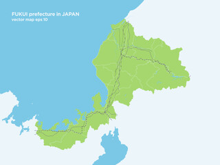 Obraz premium 日本の福井県のシンプルな緑色のロードマップ