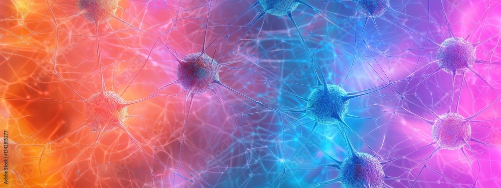 Poster colorful representation of neurons and neural connections in science