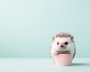 Adorable Tiny Hedgehog Dressed in Cupcake Costume with Sprinkles