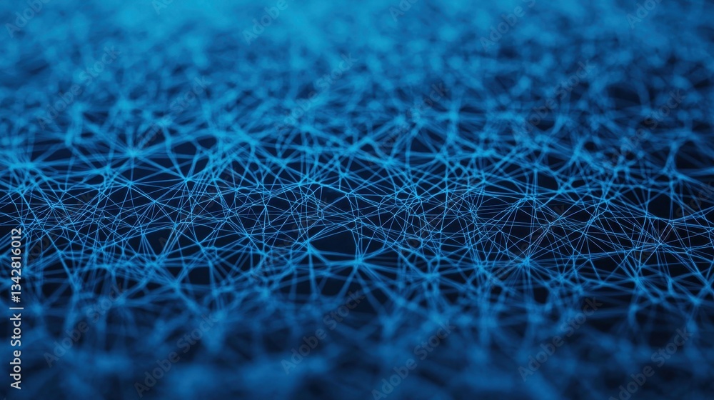 Poster abstract blue network lines and nodes on dark background texture