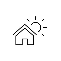House and sun. Solar heating and cooling, self-sufficient housing. Solar-powered buildings. Pixel perfect vector icon 