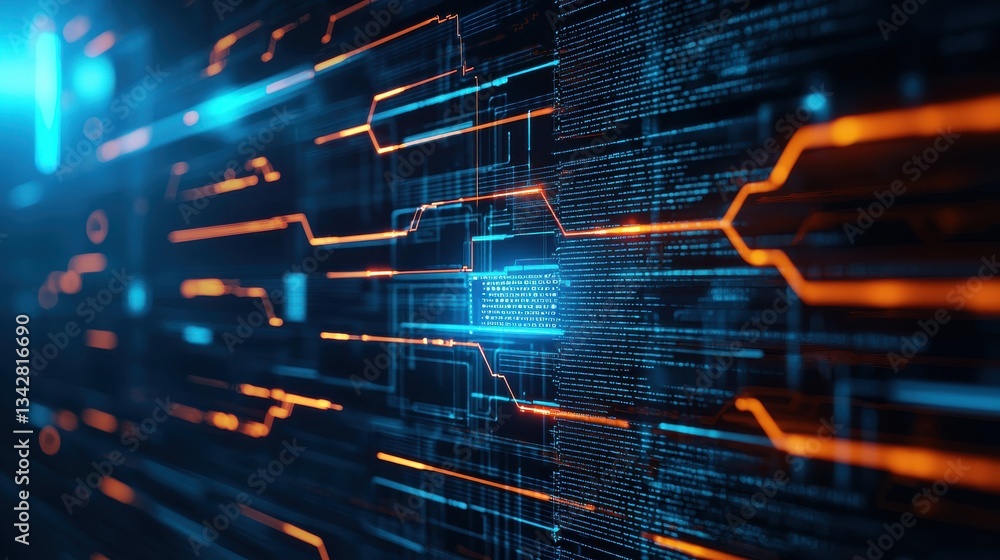 Poster abstract digital technology background with bright lines and patterns