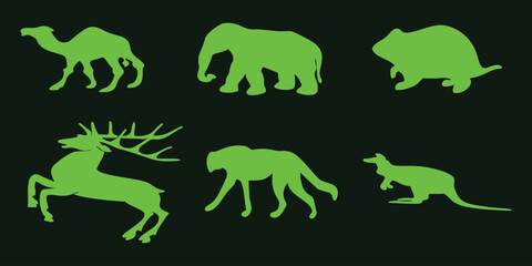  Silhouettes of Various Animals in Green