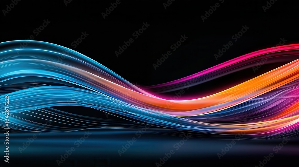 Poster vibrant abstract waves of color in motion on a dark background