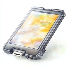 Modern digital tablet with a vibrant screen, isolated on a white background.