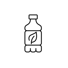 Leaf on plastic bottle. Organic farm to table produce, recyclable and biodegradable materials. Vegan and cruelty-free. Pixel perfect vector icon